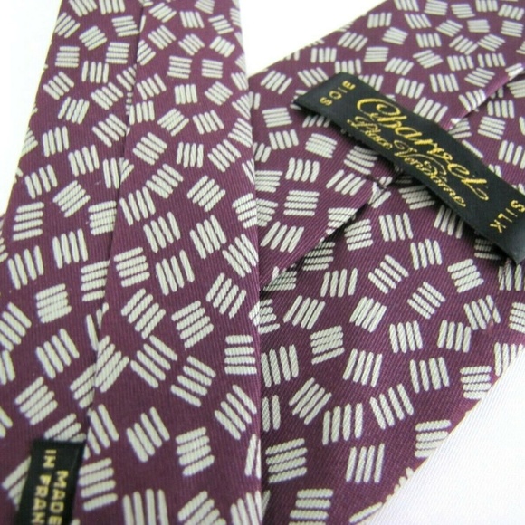 CHARVET  PLACE Tie Burgundy Wine Red Dashes - Picture 5 of 7